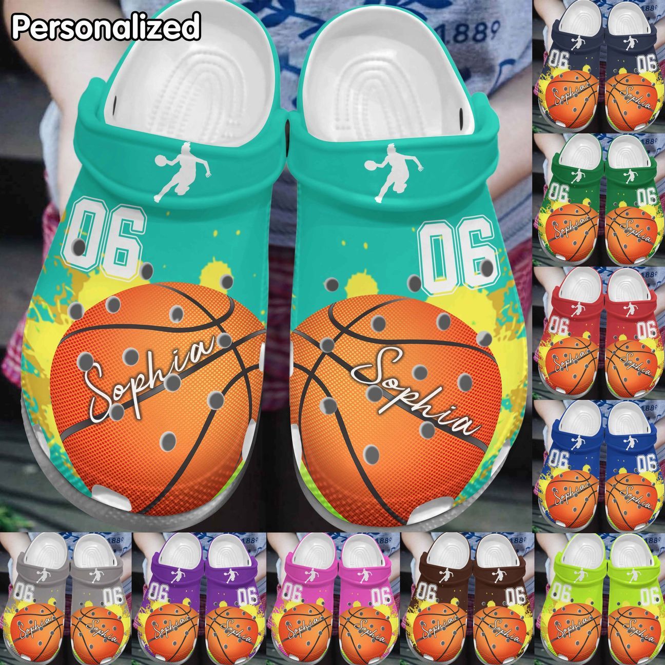 Basketball Personalized Personalize Clog Custom Crocss Fashionstyle Comfortable For Women Men Kid Print 3D Whitesole Colorful