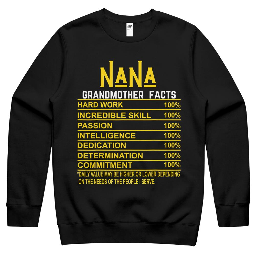Nutritional Facts Shirt, Nutrition Facts Crewneck Sweatshirt, Nana Grandmother Facts Grandma Nutritional Fact Crewneck Sweatshirt