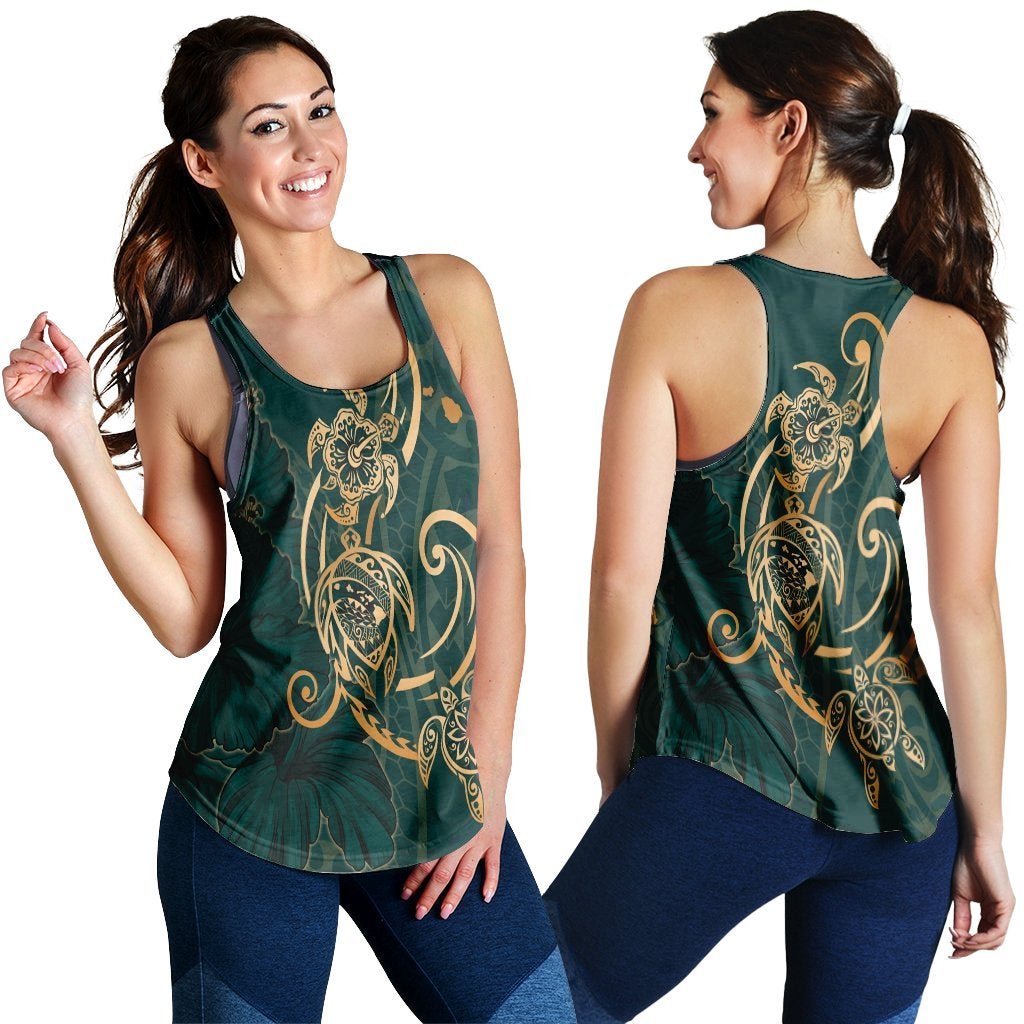 Hawaiian Triple Marble Turtle Polynesian Hibiscus Racerback Tank Benjamin Style Green Ha12888