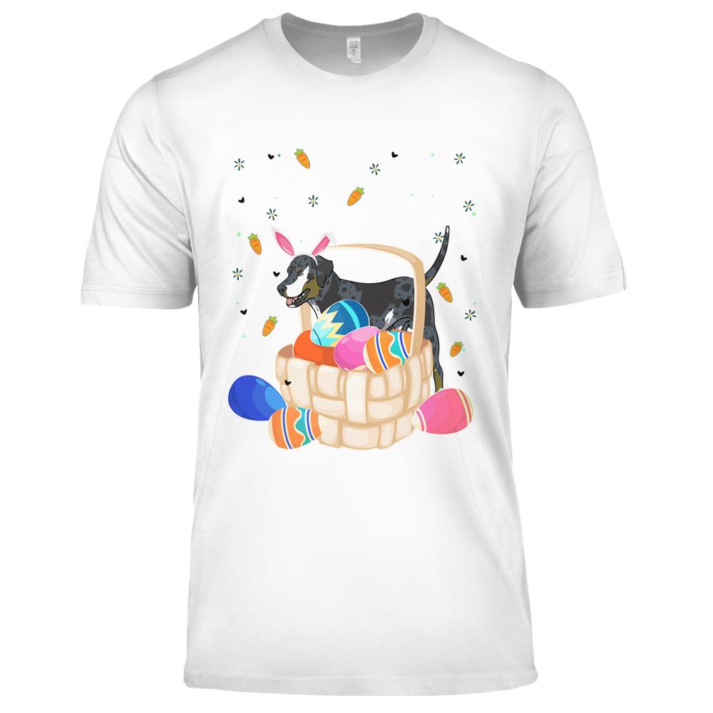 Catahoula Leopard Dog In Easter Egg Basket Happy Easter Sunday 2021 Festive Party Premium T Shirts