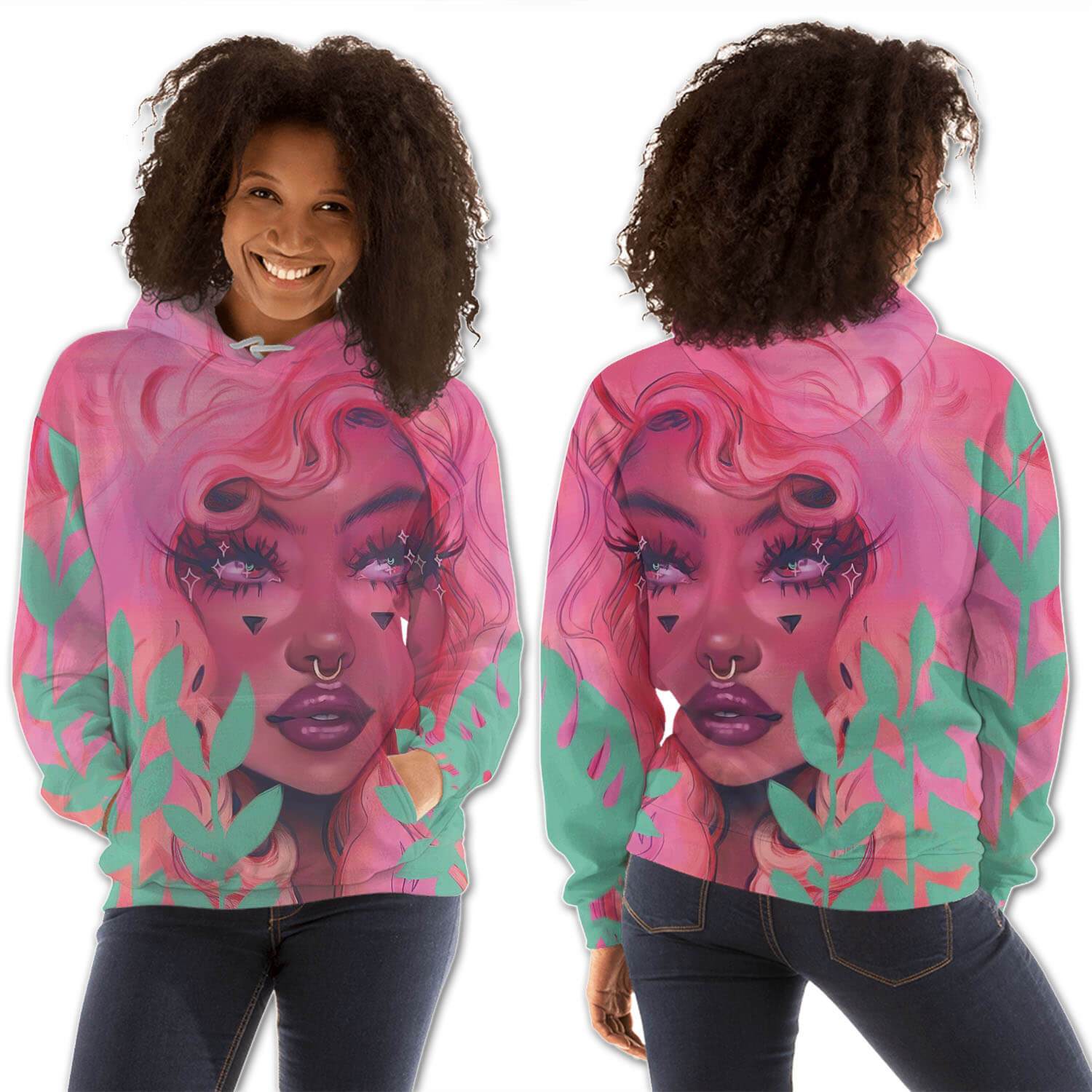 African American Hoodies Cute Afro Girl All Over Print Womens Hooded Sweatshirt African American Apparel BPS27755