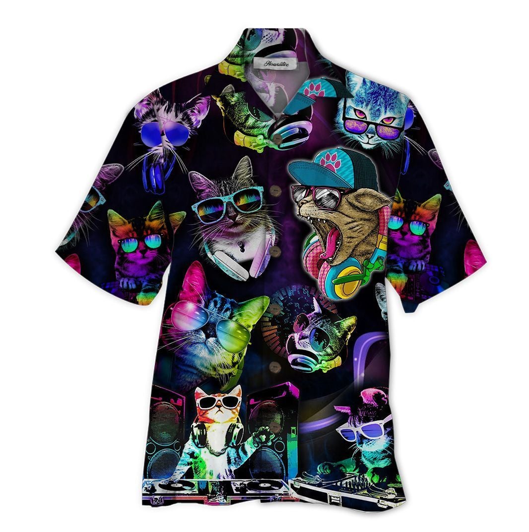 Cat Black Awesome Design Unisex Hawaii Print Aloha Short Sleeve Casual Shirt Ha108909