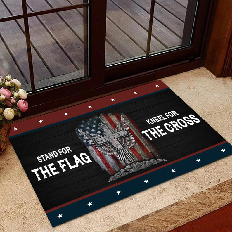 Veteran Doormat, Welcome Rug, Stand For The Flag Kneel For The Cross Door Mats Door Mats