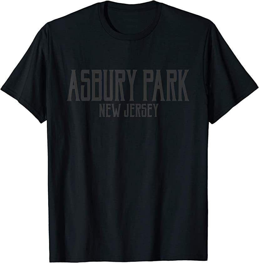 Asbury Park New Jersey NJ Vintage Text Black w Black Print T-Shirt