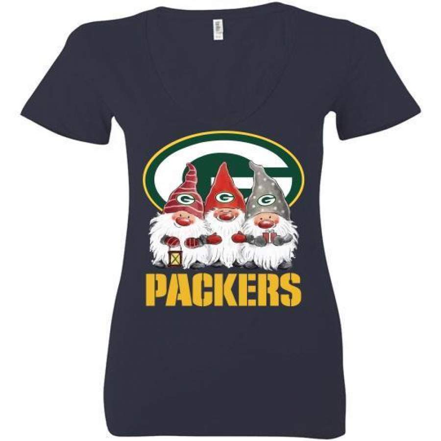 Gnomies Green Bay Packers Christmas Ladies Deep V-Neck