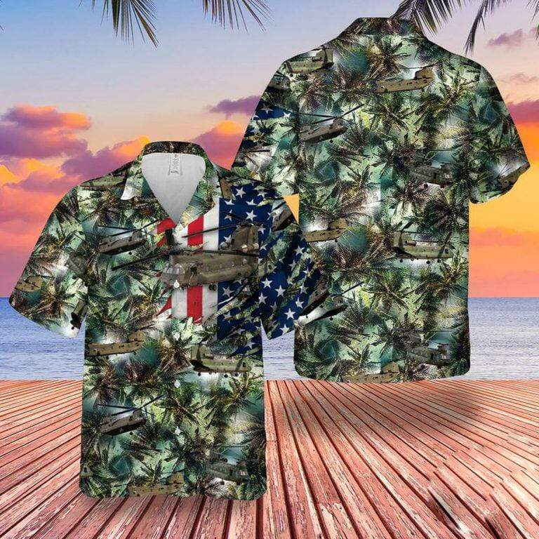 Us Army With Flag Hawaiian Shirt | Helicopter In Forest Tropical Hawaiian Shirt