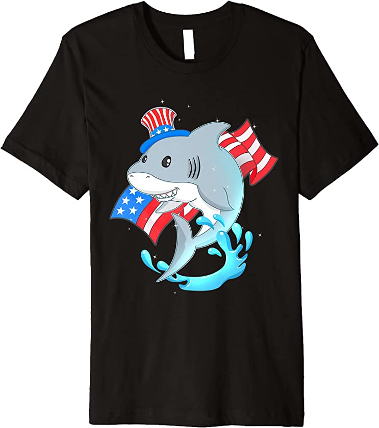 4th of July America Independence Day Patriotic Cute Shark Premium T-Shirt