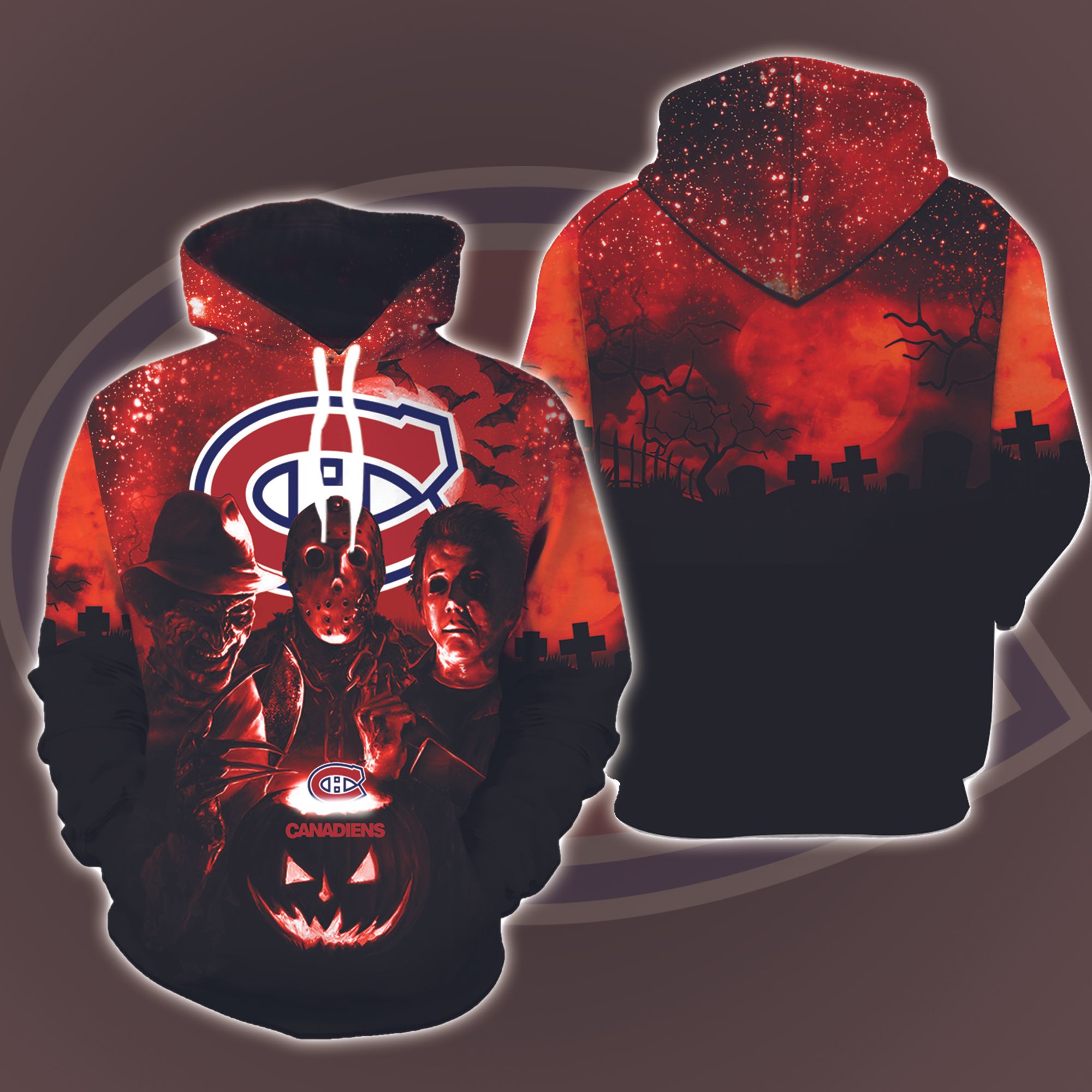 Montreal Canadiens Halloween and Michael Myers, Jason Voorhees, Freddy Krueger 3D Printed Hoodie