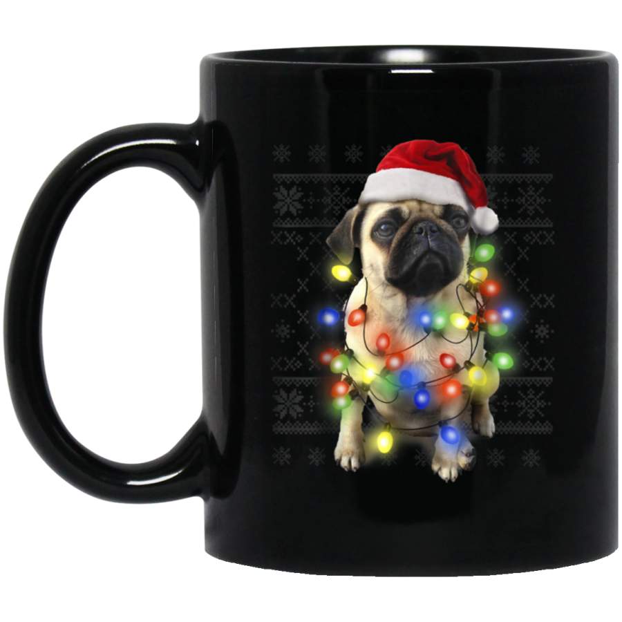 Ugly Sweater Photoreal Christmas Lights Pug Graphic  (1) 11 oz 15 oz Mug