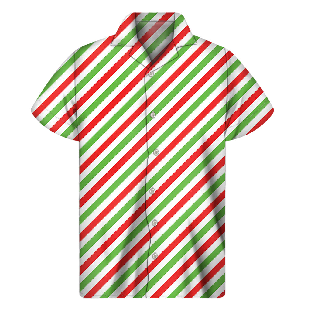 Christmas Candy Cane Striped Print Men’S Short Sleeve Shirt