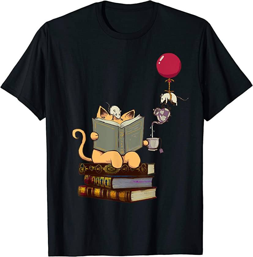 Kittens, Cats, tea,books and balloon gift t shirt