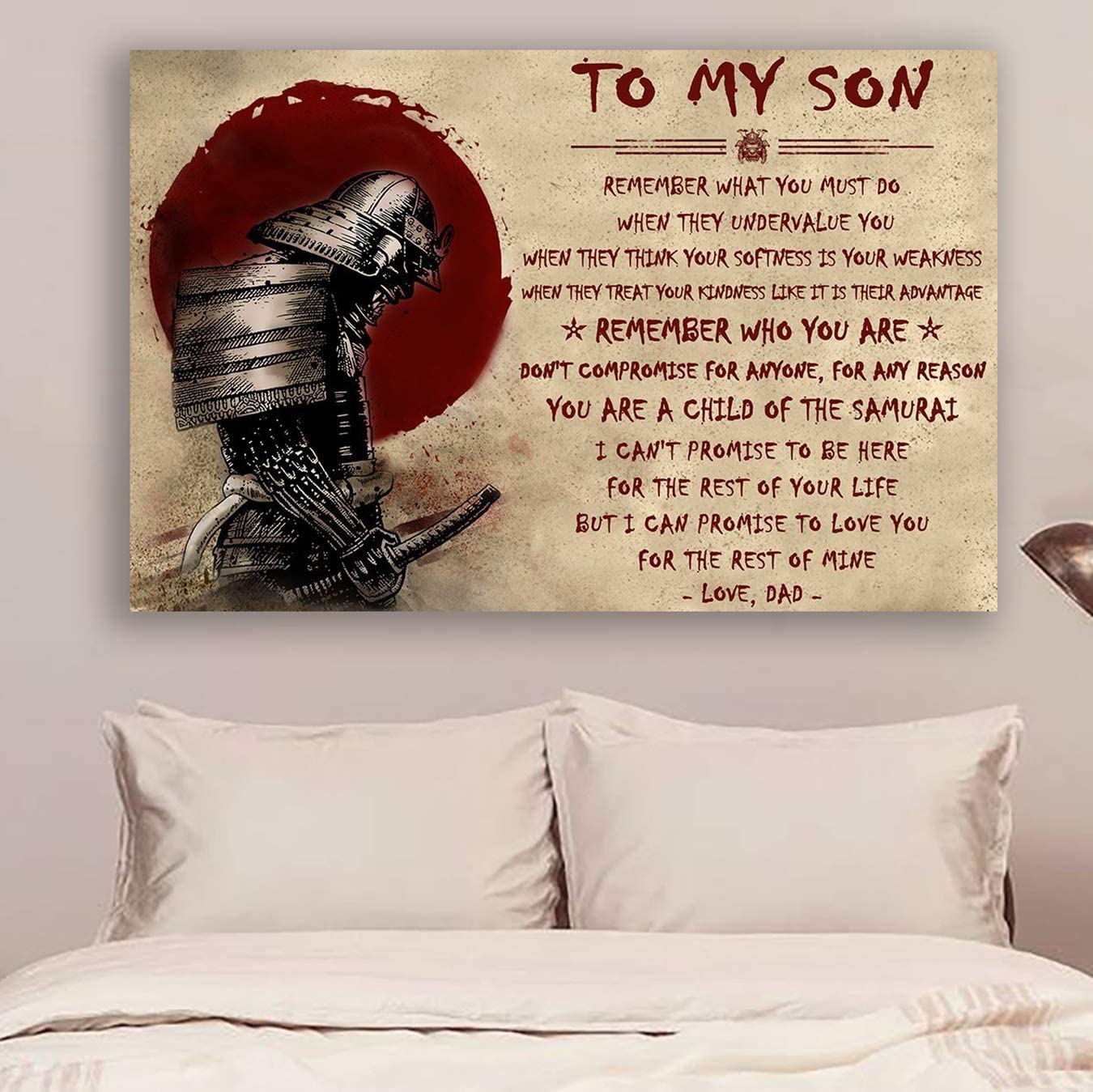 Poster for Room Aesthetic – Command Strips Wall Decor – Qh119 Customizable Samurai Poster- Dad to Son – Remember Who You are