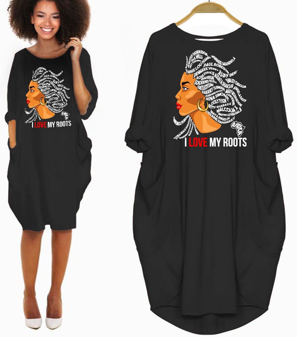 African American Dresses Women I Love My Roots Afrocentric Design Shirt Long Sleeve Summer Dress Melanin Girl Black History Gift Ideas