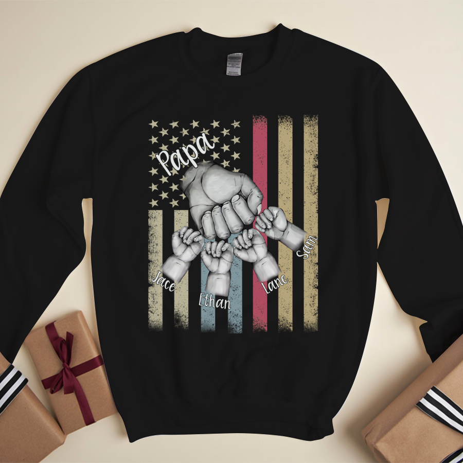 Personalized Grandpa Grandkids Hands Flag Sweatshirt