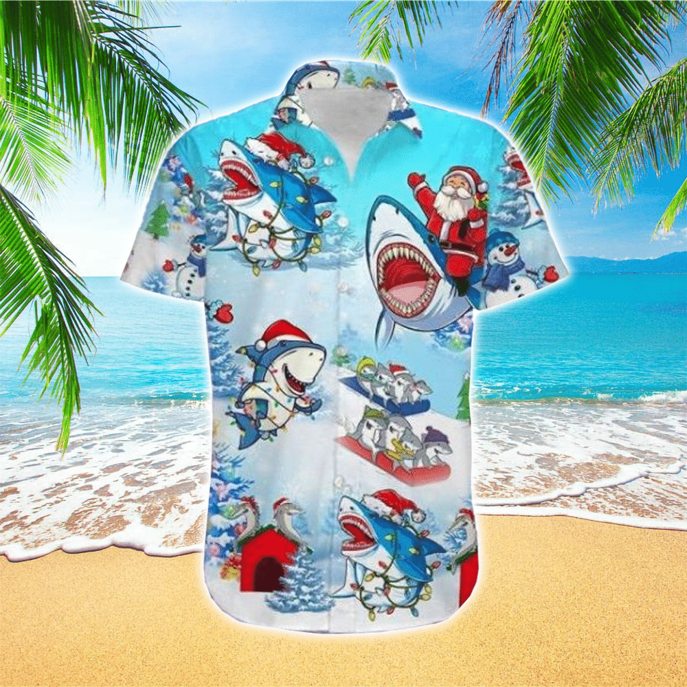 Shark Christmas Hawaiian Shirt, Mens Hawaiian Shirt For Shark Lover Hawaii Shirt Men, Aloha Shirt