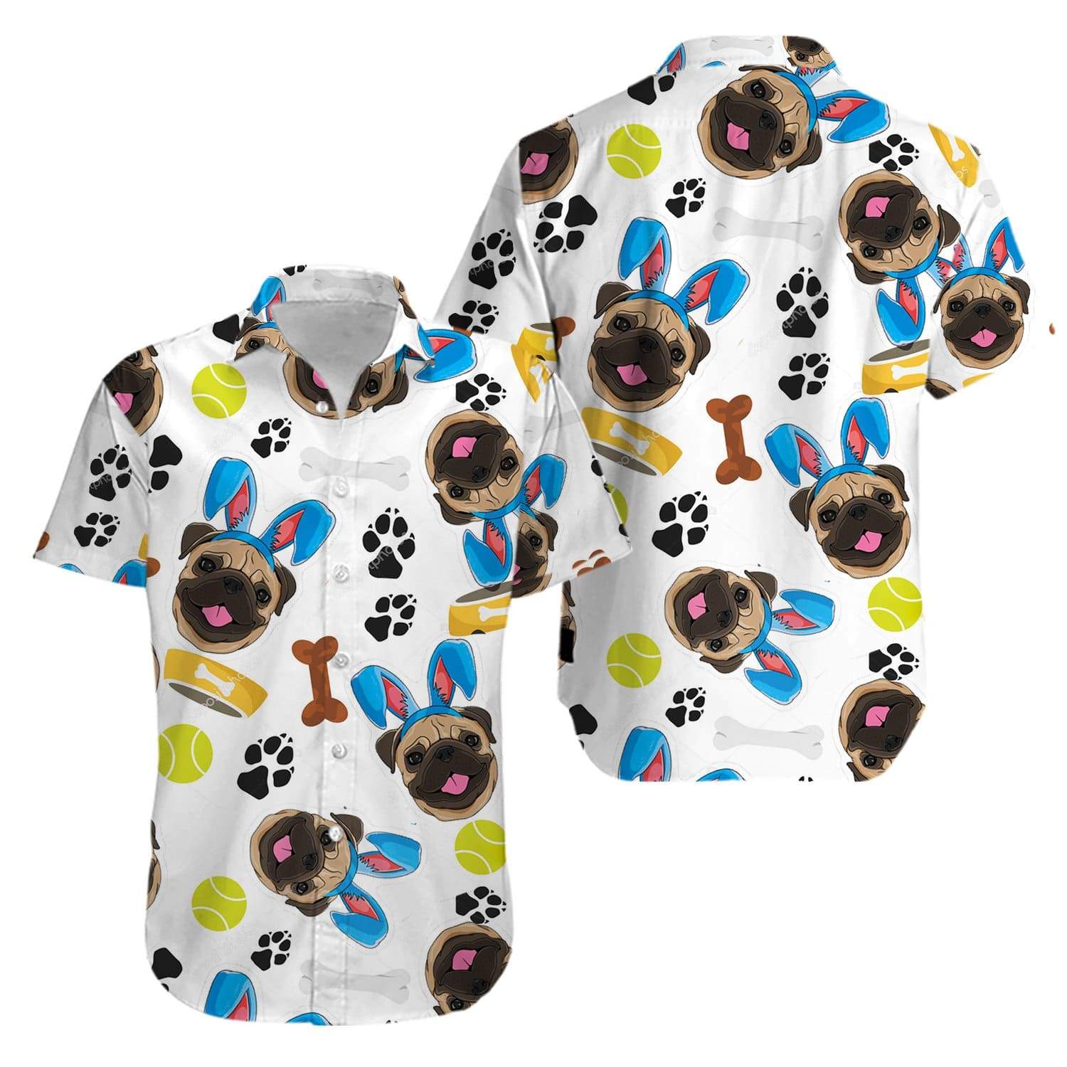 Easter Pug Funny Puppy Bunny Happy Easter Day Aloha Hawaiian Shirts, Pug Lover Hawaiian Shirt, Aloha Shirt For Dog Lover