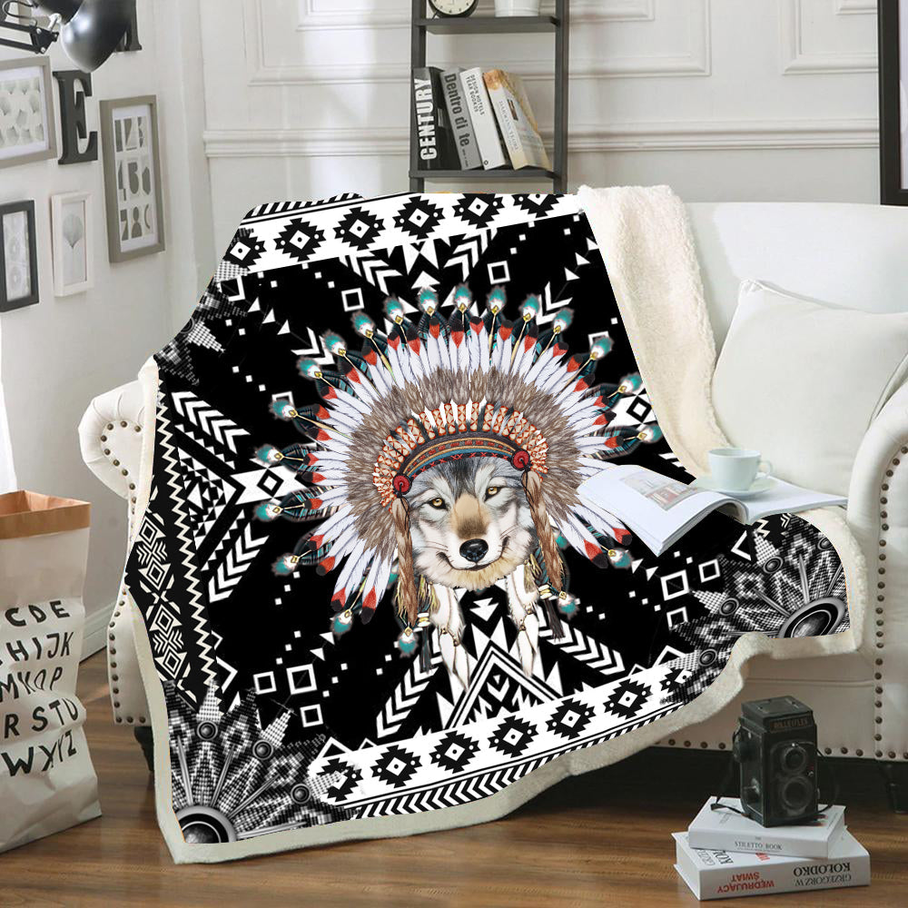 Wolf Pattern Black Native Blanket Lt10