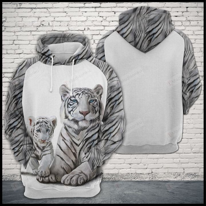 White Tiger Family 3D All Over Print Hoodie, Zip-Up Hoodie