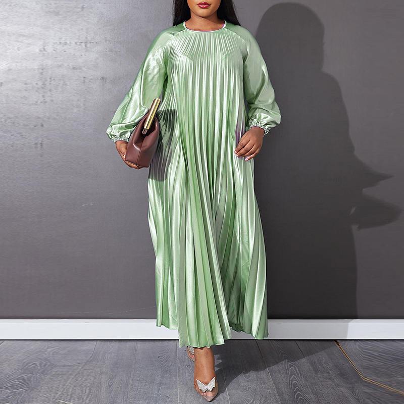 VONDA Oversize Vintage Party Long Dresses Fashion Women Long Sleeve Vestidos Female A-Line Solid O-Neck Holiday Pleated Sundress alx