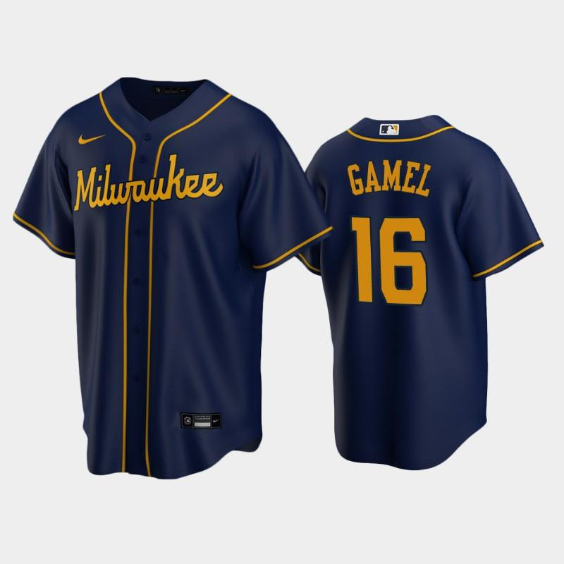 Brewers 16 Ben Gamel Alternate Navy Jersey