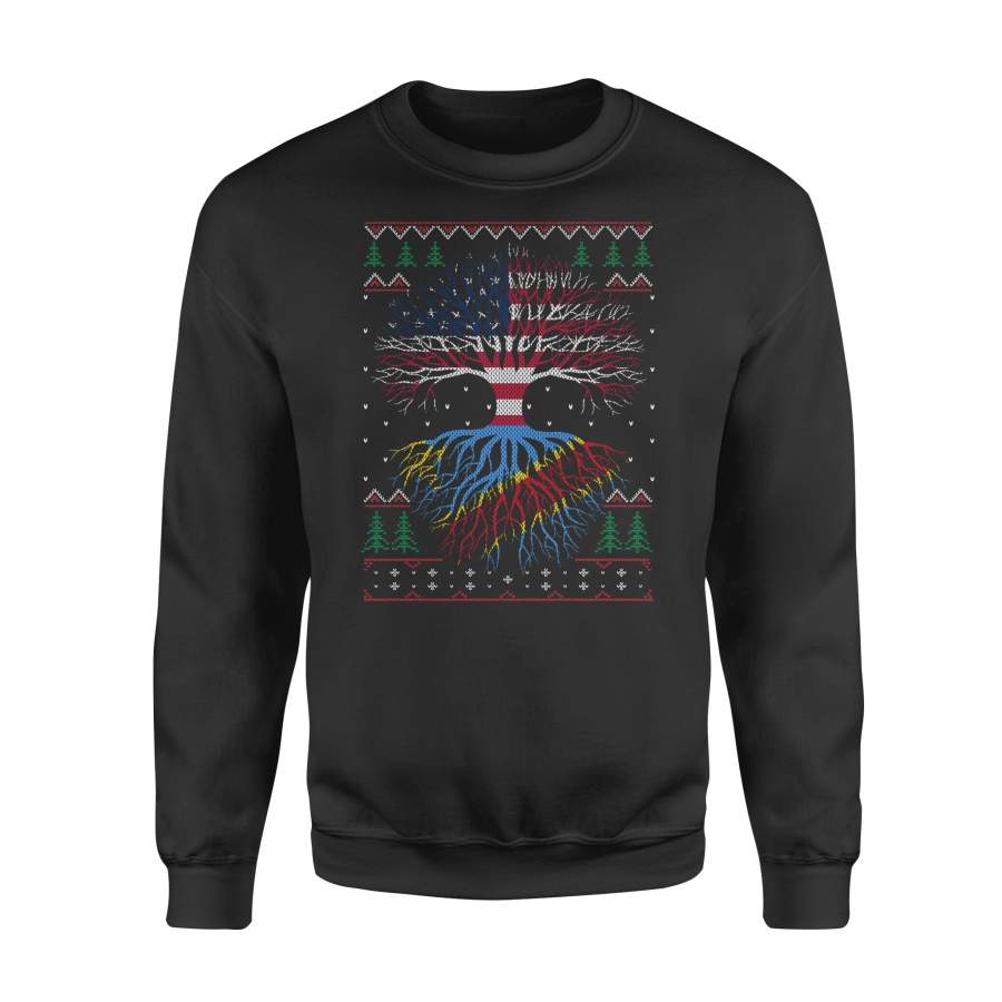 YOLOstuff Congolese Roots American US Grown Flag Ugly Christmas – Standard Fleece Sweatshirt