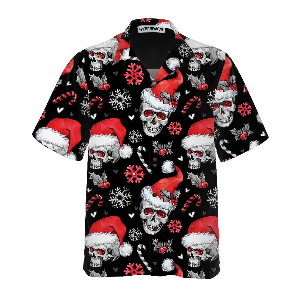 Christmas Skulls With Candy Canes Christmas Hawaiian Shirt, Skull Christmas Hawaiian Shirt For Men