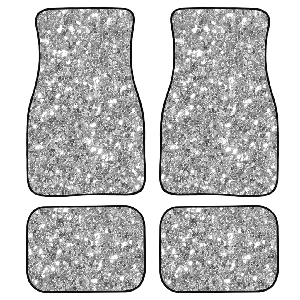 Silver Glitter Texture Print Front And Back Car Floor Mats, Front Car Mat