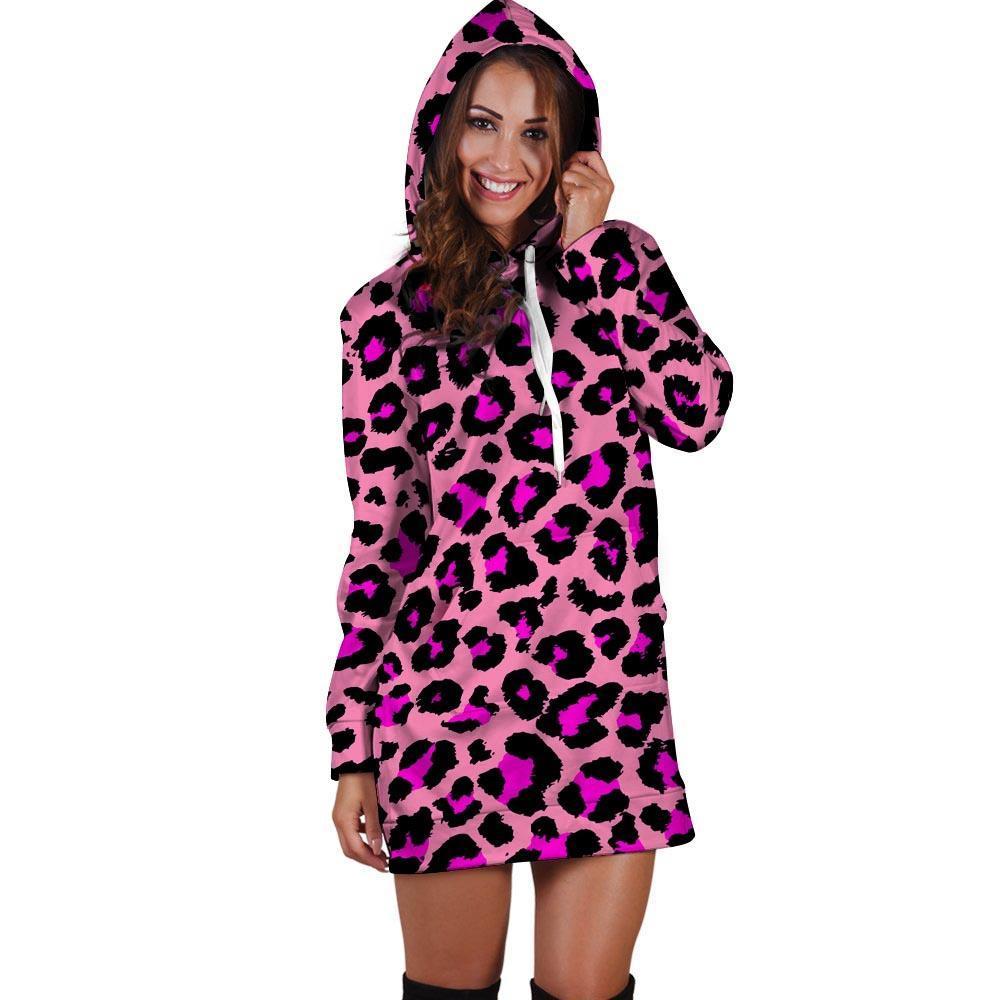 Pink Cheetah Leopard Hoodie Dress