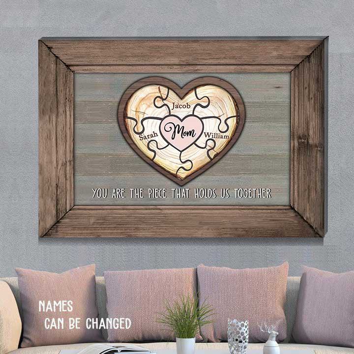 Personalized Hearts Mom Puzzle Canvas, Mothers Day Gift From Son, Best Gift For Mothers Day