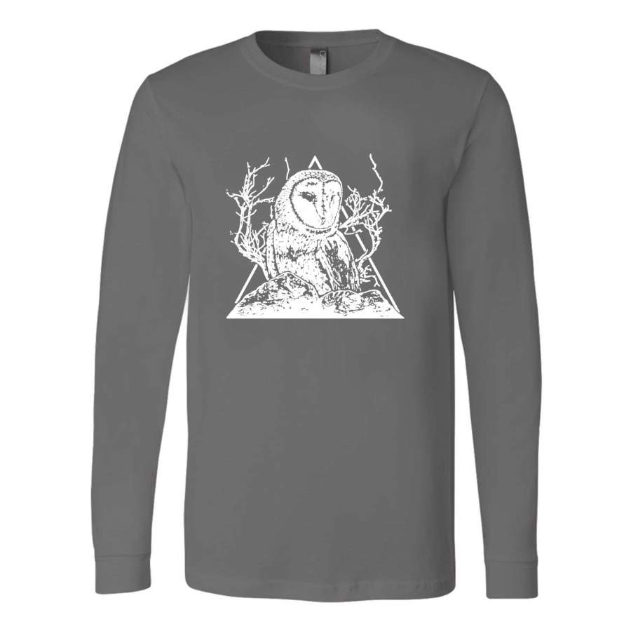 Owl Tree Bird Mountains Triangles Animal Barn Owl Shapes Long Sleeve T-Shirt