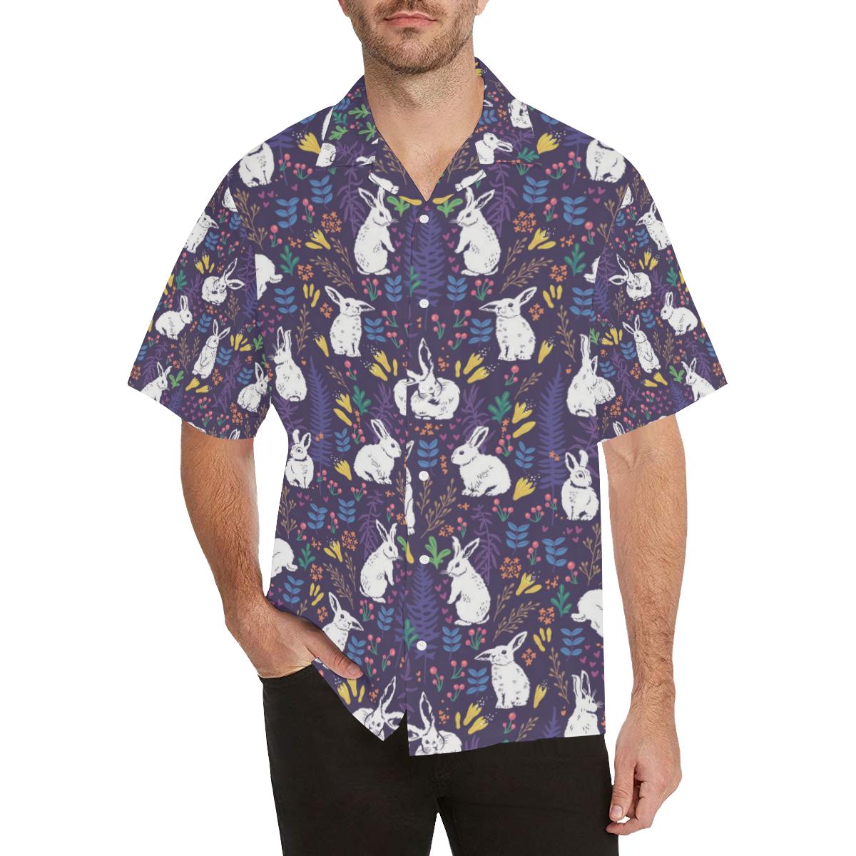 Rabbit Leaves Pattern Men’s All Over Print Hawaiian Shirt