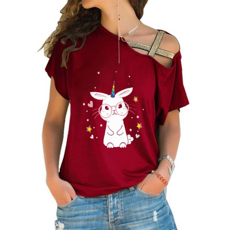 Rabbit Unicorn Cross Shoulder T-Shirt