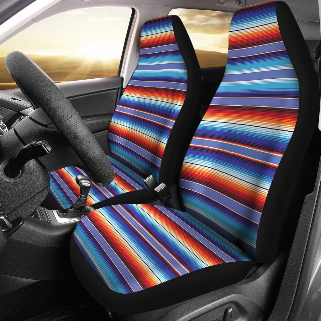 Baja Mexican Blanket Serape Pattern Print Seat Cover Car Seat Covers Set 2 Pc, Car Accessories Car Mats