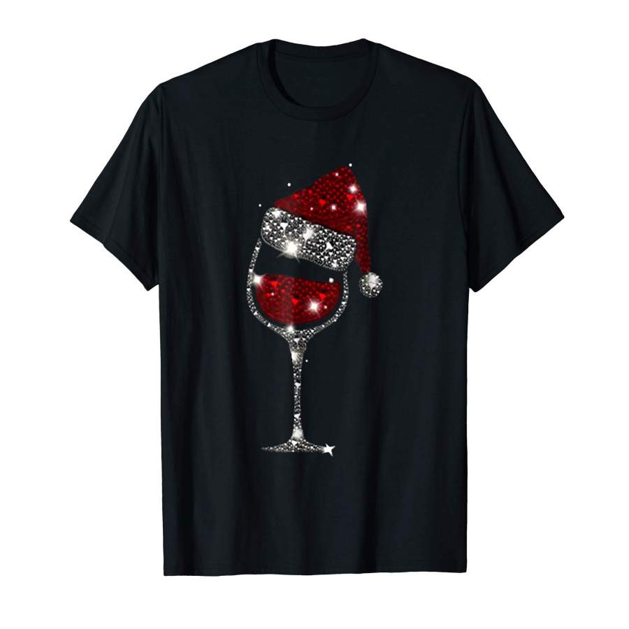 Christmas Wine Shirt - Glass of Red Wine Santa Hat T-Shirt