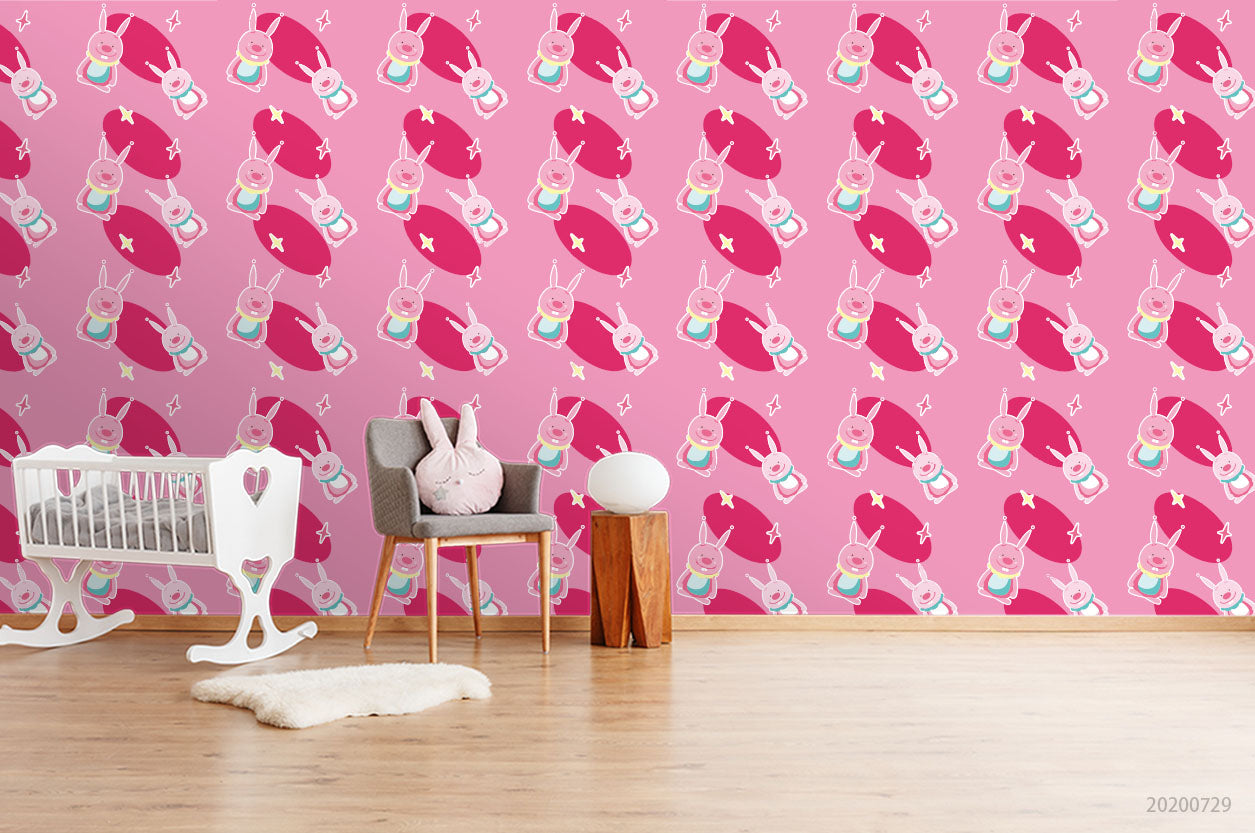 3D Cartoon Pink Bunny Wall Mural Wallpaper Lxl 631