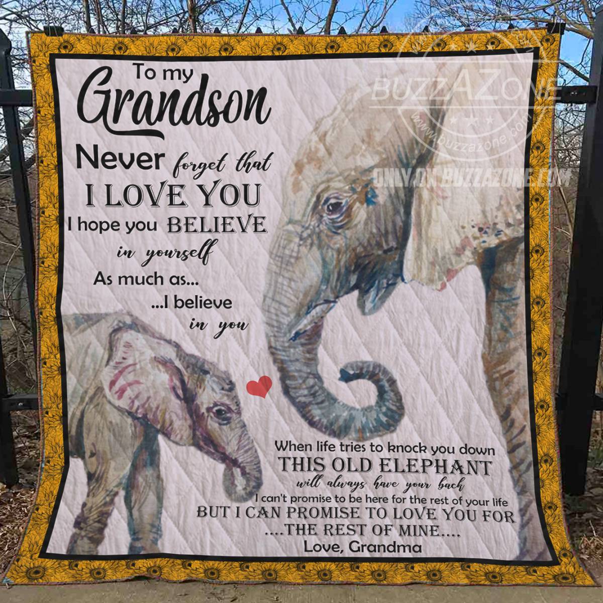 Grandma To Grandson This Old Elephant Will Always Have Your Back Quilt Bt