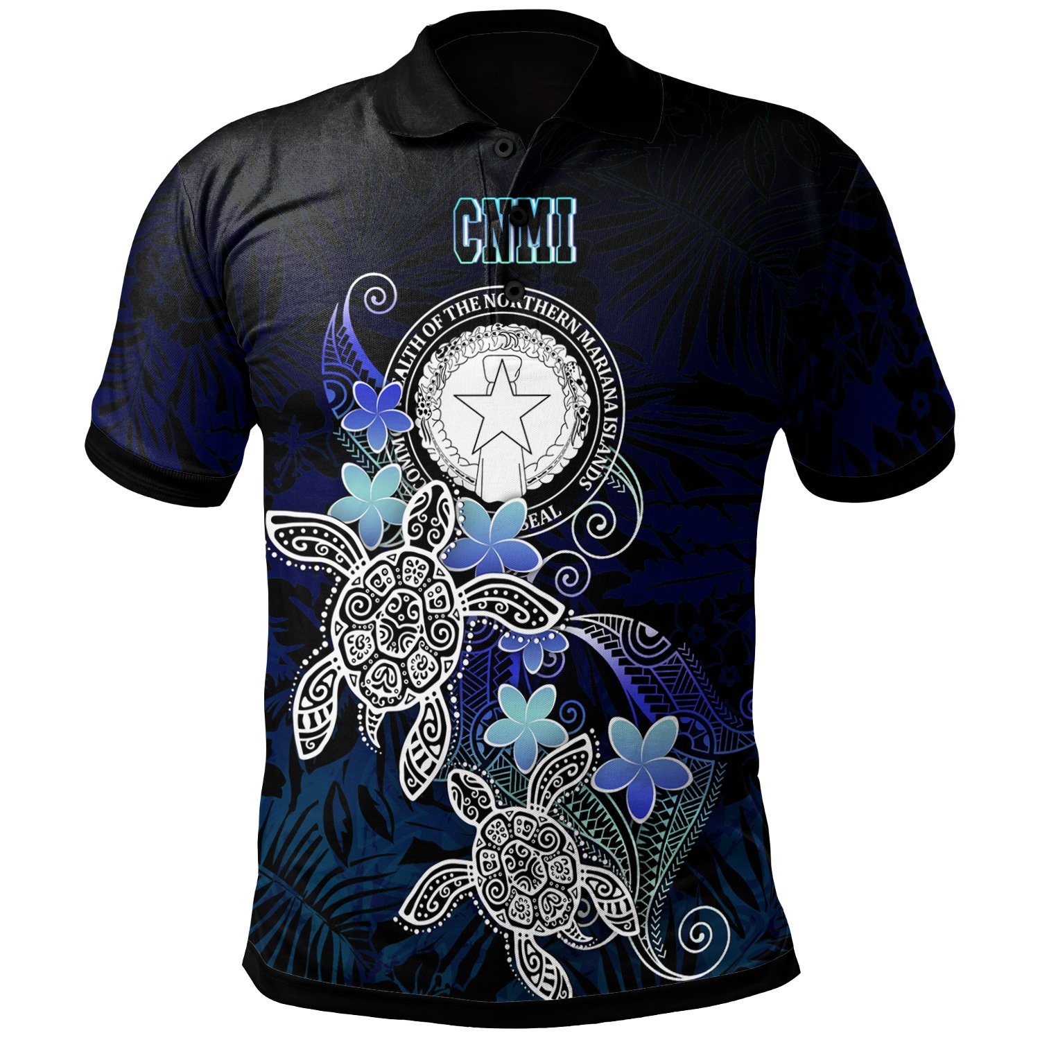 CNMI Polynesian Polo Shirt – Blue Turtle Couple – BN22