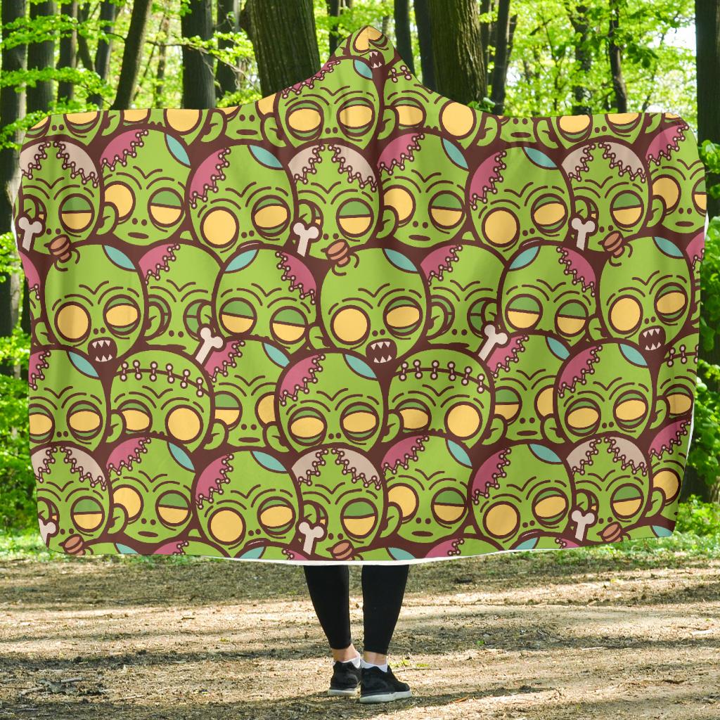 Zombie Head Design Pattern Print Hooded Blanket