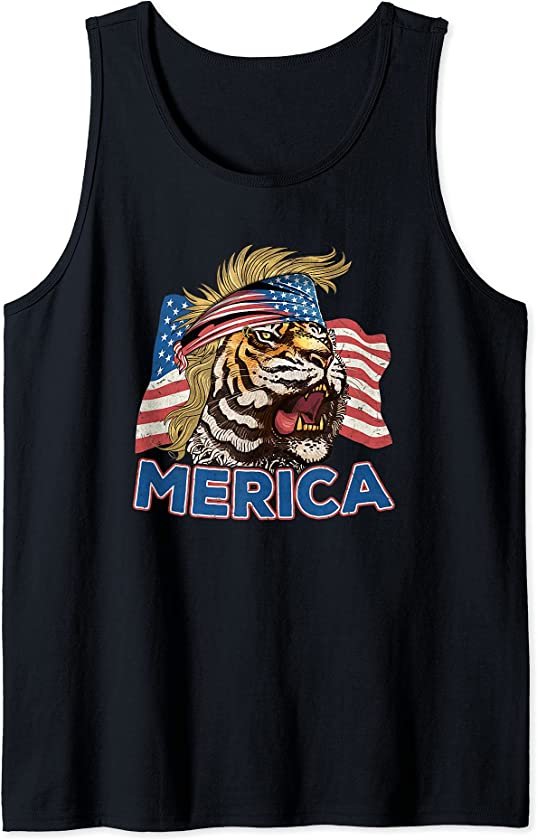 Tiger Mullet Bandana 4th of July American Flag Merica Tank Top