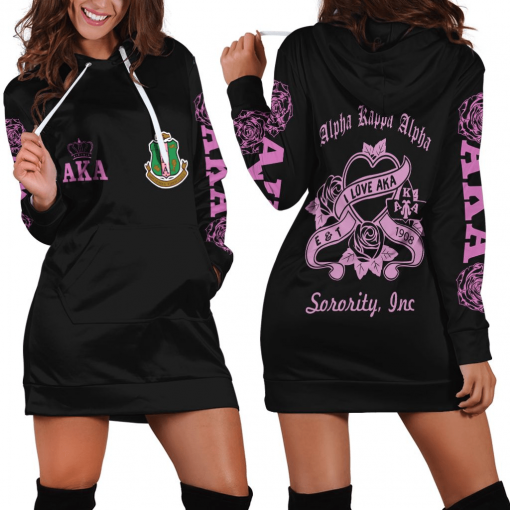 Alpha Kappa Alpha Aka Crown I Love Aka Rose Black Hoodie Dress