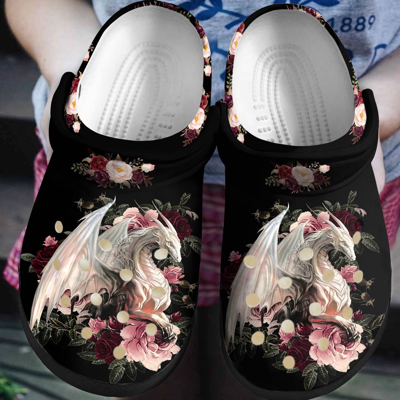 Dragon Personalized Clog, Custom Name, Text, Color, Number Fashion Style For Women, Men, Kid, Print 3D Flower N Dragon