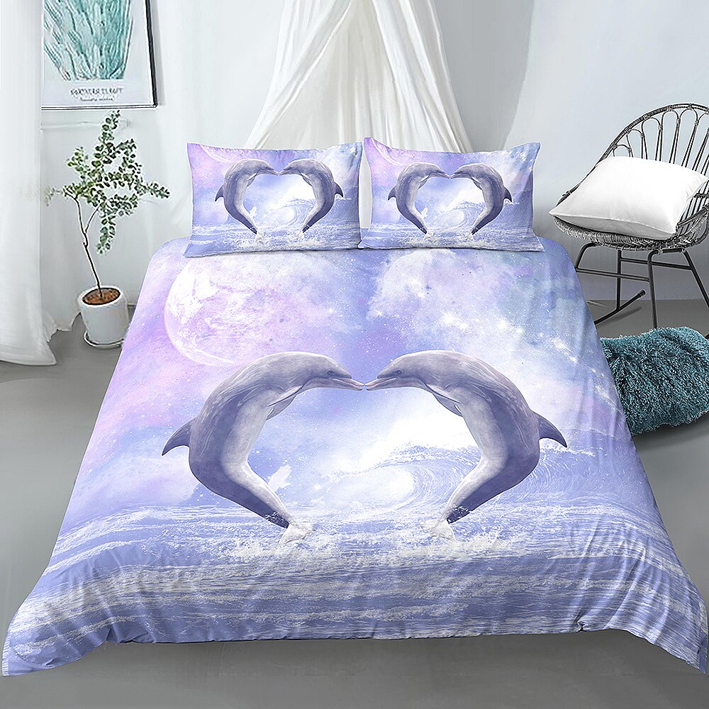 3D Dolphin Bedding Set Adult Bedroom Decor Duvet Cover King Queen Sizerint Bed Sets Bedclothes