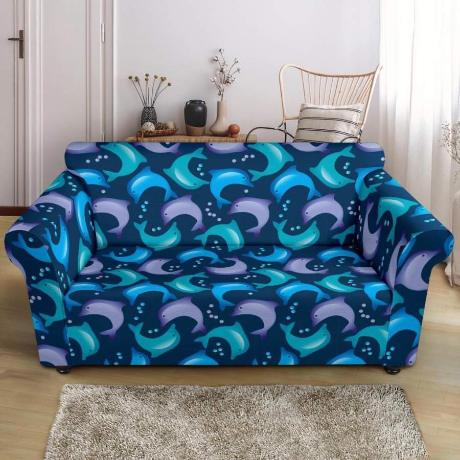 Dolphin Pattern Print Loveseat Cover