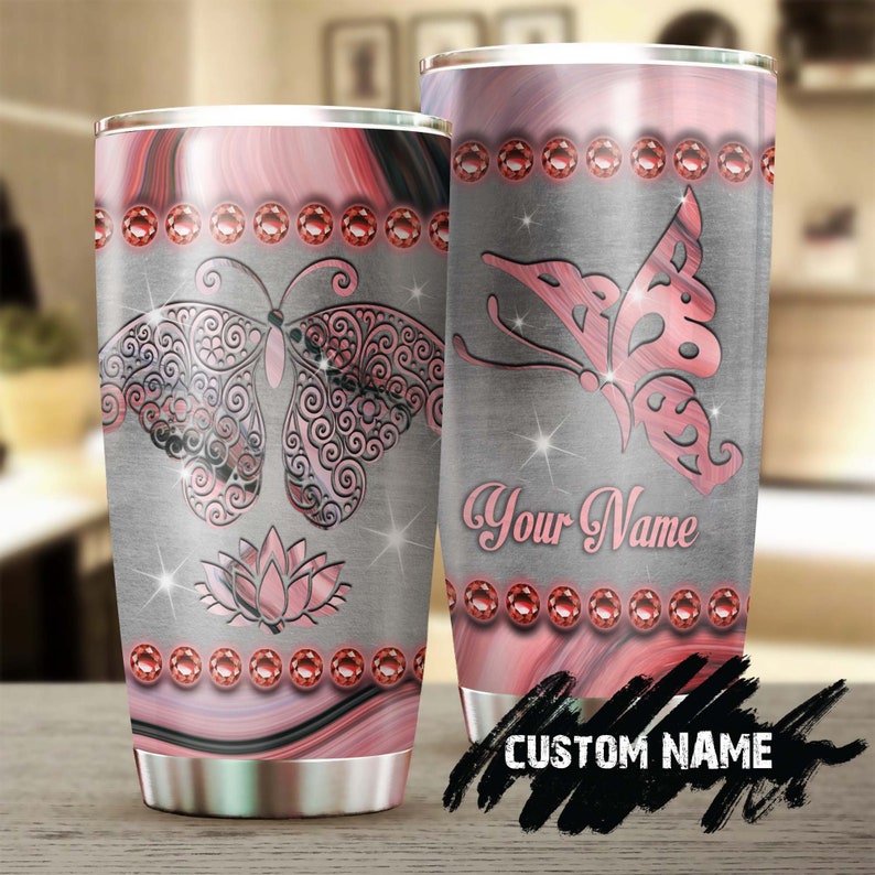 Beautiful Butterfly Lotus Mandala Personalized Butterfly Tumbler-Christmas Gift Birthday Gift For Butterfly Lover For Her