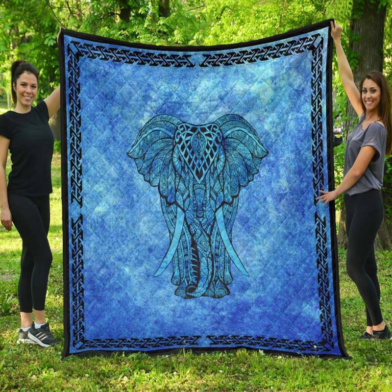 Turquoise Tie Dye Elephant Premium Quilt