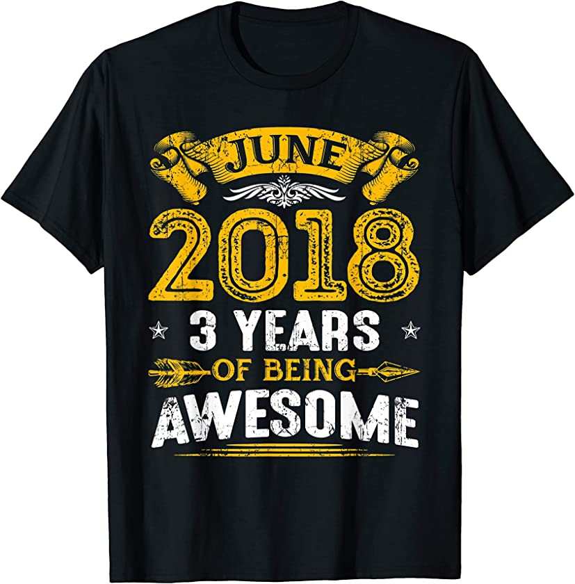 Awesome Since June 2018 3rd Birthday Vintage 3 Years Old T-Shirt