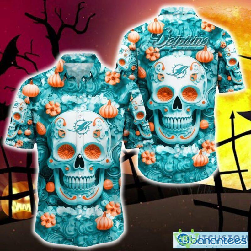 Miami Dolphins Halloween Pumpkin Skull 3D Hawaiian Shirt V1