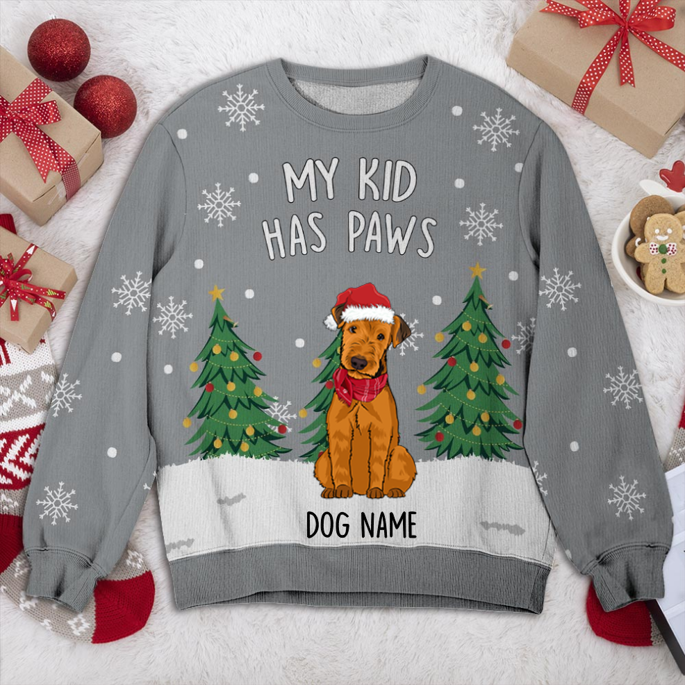 Airedale Terrier My Kid Has Paws Personalized Sweater, Dog Ugly Christmas Sweater