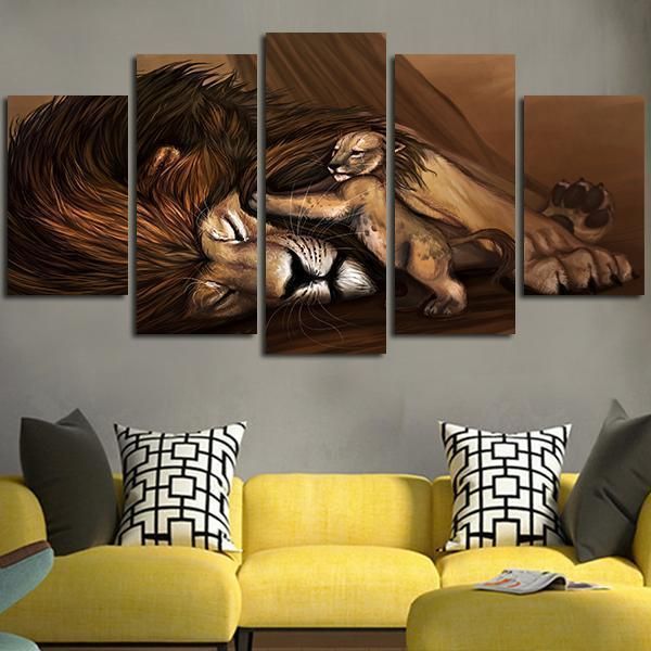 5 Panel Mufasa Death And Simba Wall Art Canvas