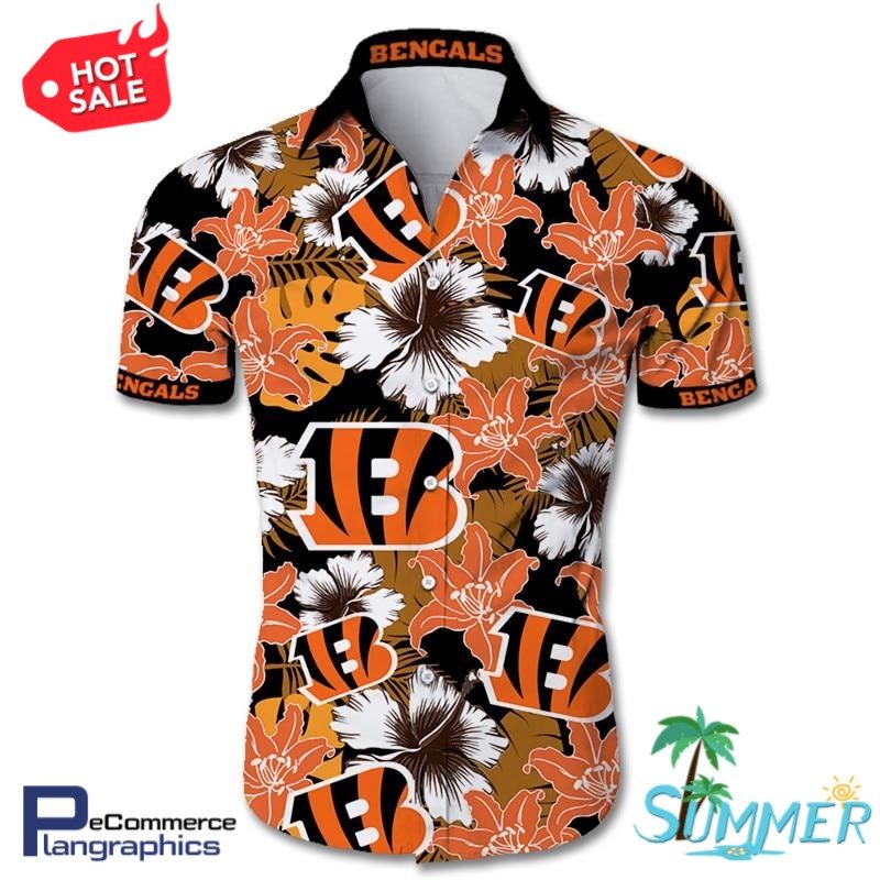 Cincinnati Bengals Tropical Flower Hawaiian Aloha Shirt Hawaiian Shorts Beach Short Shirt